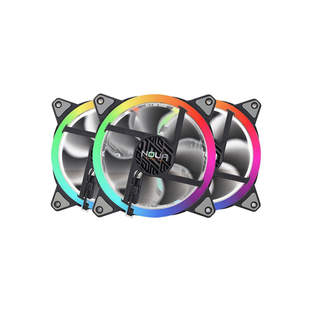 Ventola Noua Lips 1 Black 1200Rpm PWM 16 Led Dual Halo RGB Rainbow Addressable 120x120x25mm Antivibration