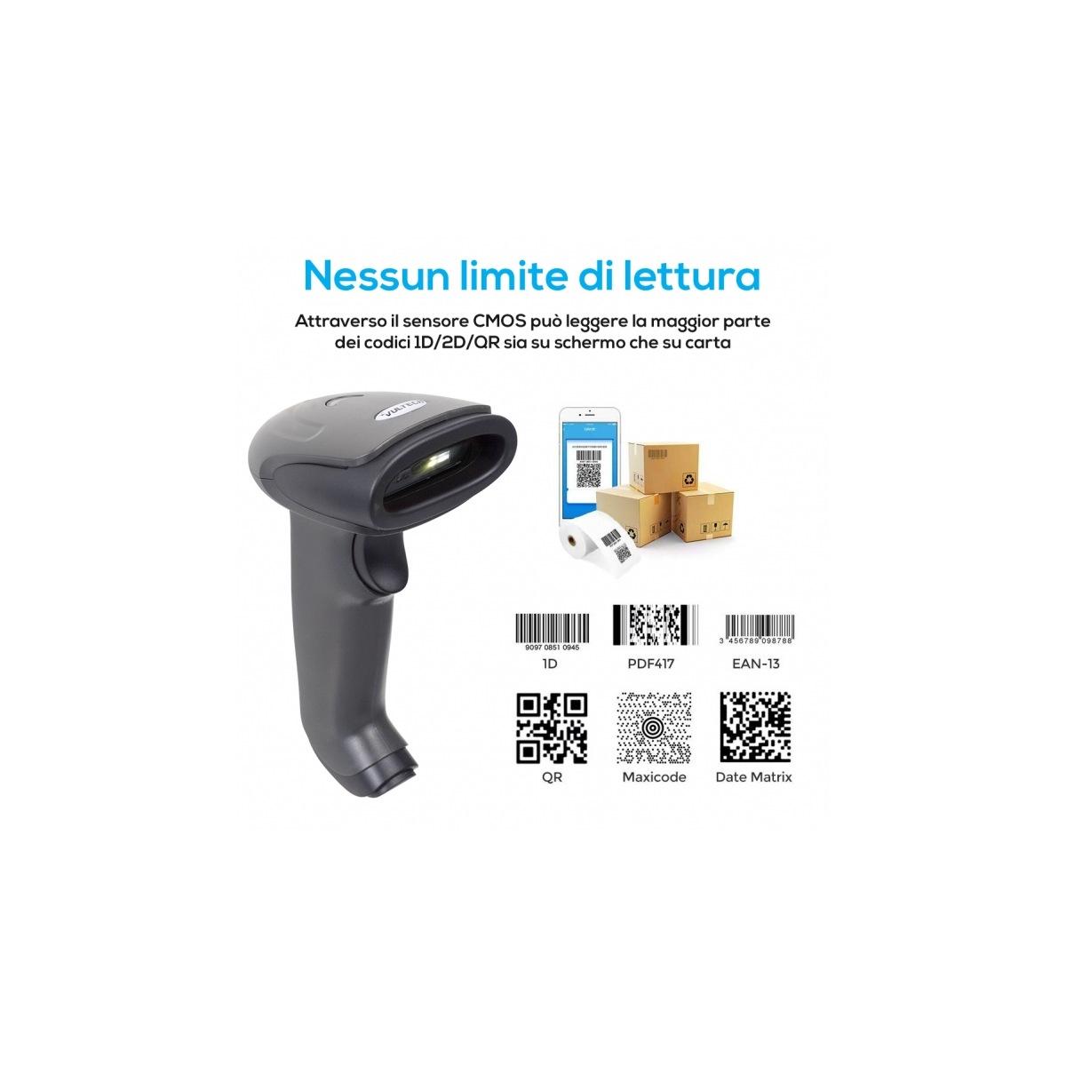 Lettore Pistola Barcode Wireless Scanner Laser 1D 2D Vultech BC-07W fino a 300MT